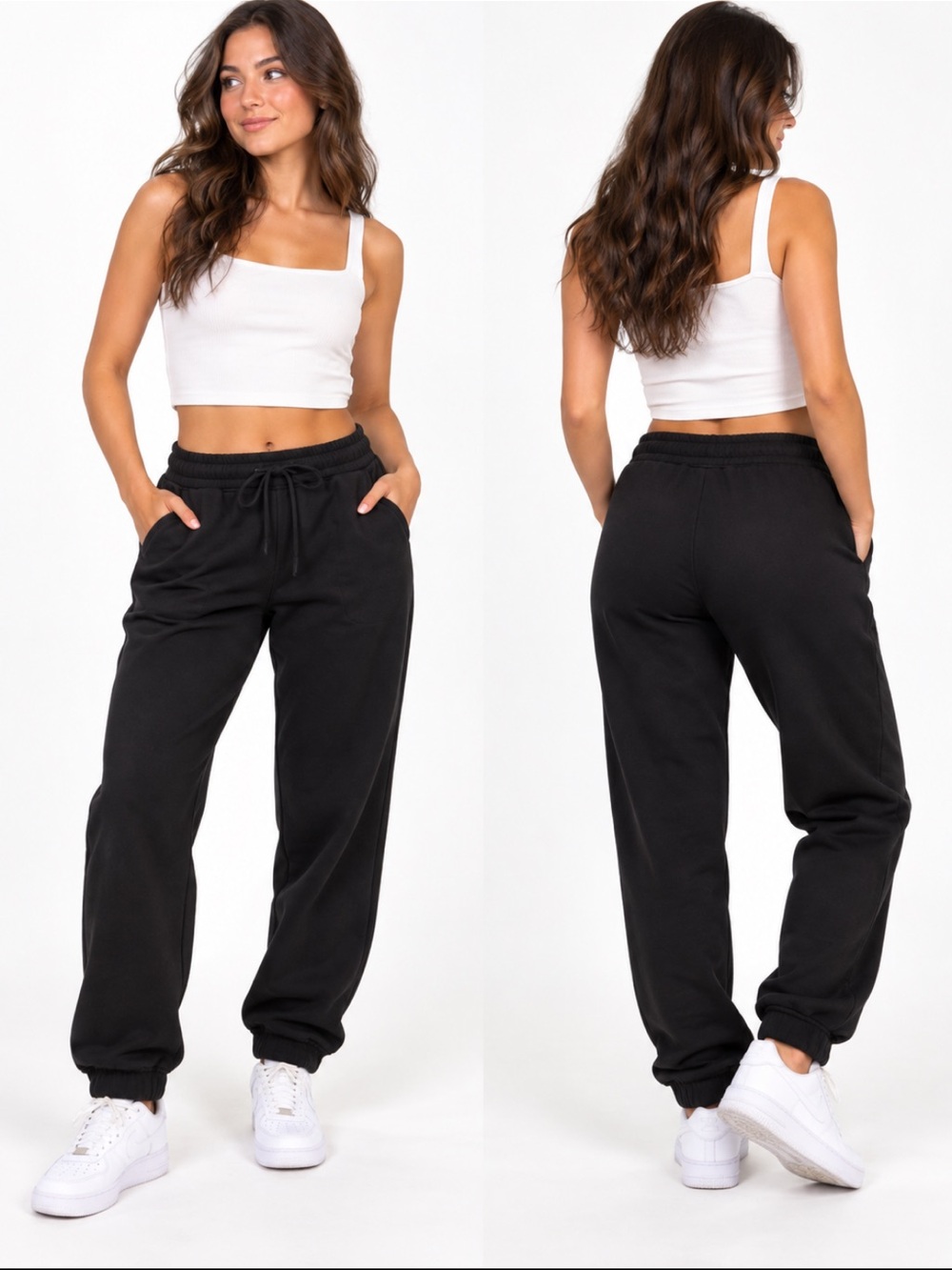 CRZ YOGA Women’s Medium Black Fleece Jogger Sweatpants Cotton Blend